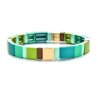 Hemasa Neon Rainbow Enamel Tile Beads Bracelets for Women/Girls