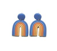 Hemasa Rainbow Multi Mixed Colors Arch Fashion Jewelry Unique Dangle Big Size Polymer Clay Earrings (Color 9)