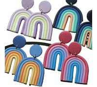 Hemasa Rainbow Multi Mixed Colors Arch Fashion Jewelry Unique Dangle Big Size Polymer Clay Earrings (Color 14)