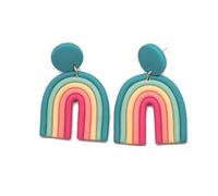 Hemasa Rainbow Multi Mixed Colors Arch Fashion Jewelry Unique Dangle Big Size Polymer Clay Earrings (Color 4)