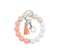 Hemasa Silicone Wrist Keychain Pendant PU Leather Small Tassel Print Leopard Print Beaded Backpack Car Keychain (Orange)