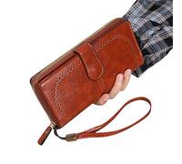 Hemasa Women's Oil Wax Leather Wallet/Coin Wallet Multi-Function Mobile Phone Bag Multi-Card Bag Chocolate