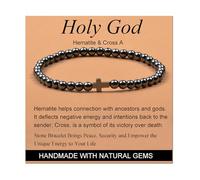 Hematite and Cross - Holy God - Handmade Handmade Yoga Stretch Elastic Bracelet Natural Stone Crystal Healing Power Energy Gifts for Unisex Adult 4mm
