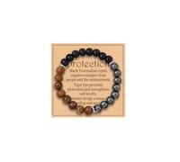 Hematite Bracelet Tiger Eye Black Tourmaline Massive Beads Bracelet Health and Energy Stone Handmade Triple Protection Braceleys Natural Stone Crystal Gifts for Man Women, One Size, Stone, no gemstone