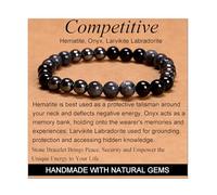 Hematite Onyx Larvikite Labradorite - Competitive - Handmade Handmade Yoga Stretch Elastic Bracelet Natural Stone Crystal Healing Power Energy Gifts for Unisex Adult 8mm