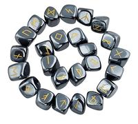 Hematite Rune Stones Tumbled Engraved Lettering Crystal Set for Wicca Crystals Healing Chakra Reiki - Silver