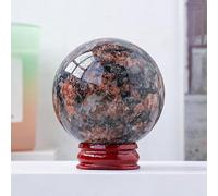 Hematoid Quartz Ball Red Crystal Sphere Gemstone with Wooden Base,B,50~60mm