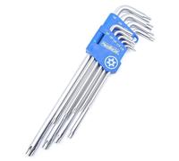 HemBorta Extra Long Torx Security Key Set 9pc, T10-T50 Star, Satin