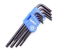 HemBorta® Security Torx Key Set 9pcs Torx Allen Key Set T10-T50 Long Star Keys, Tamper Proof Star Key Wrench Set with Holes on Both Ends T10, T15, T20, T25, T27, T30, T40, T45 & T50, CRV Steel