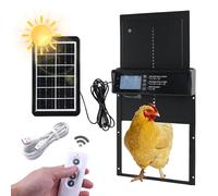 HEMEIDA Solar Powered Automatic Chicken Coop Door, 4 Modes with Timer & Light Sensor, Anti-Pinch, Alert, Remote, Aluminum Alloy Waterproof, 9x2x1 inches