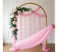 HEMEIREN Wedding Arch Drape Organza Fabric 1.3X10M Table Runner Sheer Voile Scarf Draping Panels for Wedding Backdrop Ceremony Reception Decorations (White) (Pink)