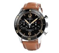 Hemel Air Defense Mechanical Chronograph Steel Brown Leather Black Men's Watch