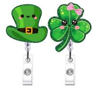 HemerVows St Patrick's Day Badge Reel, Acrylic Retractable Lucky Shamrock Badge Holder with Beads, St Patty's Day ID Badge Clip for RN LPN CNA MA ER Night Shift Nurse Nursing Student Doctor Teacher
