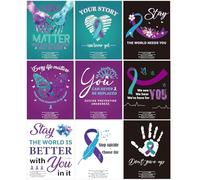 HemerVows Suicide Awareness Posters, 9 Pcs Suicide Prevention Mental Health Motivational Wall Art, Inspirational Posters for Classroom Office Counseling Therapy Decor