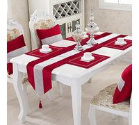 HeMiaor 13 by 98 inch Elegant Tassels Table Runner Covered Sparkly Rhinestone Strip Luxurious Decoration for Dinner Table, Dressing table,Red