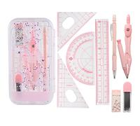 Hemiks 8 Pcs Math Geometry Set, Geometry Compass Sets School Drawing Compass and Protractor Set for Students' Mathematics Teaching and Learning Drawing Geometric Figures Kids Stationery Gifts Pink