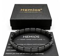 Hemios® Hematite Bracelet Men for Daily Focus, Business and Gym Wear, Black Stone Stretch Bracelet for Men, Meaningful Gift for Him (All-New Upgrade)