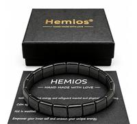 Hemios® Hematite Bracelet Men for Daily Focus, Business and Gym Wear, Black Stone Stretch Bracelet for Men, Meaningful Gift for Him (2026 New)