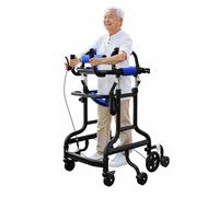 Hemiplegia Rehabilitation Standing Walker with Single Handbrake, Adjustable Height and Width Rolling Walking Aid with a Removable Seat Cushion for Elderly People, Rehabilitation Patients