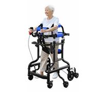 Hemiplegia Rehabilitation Standing Walker with Single Handbrake, Adjustable Height and Width Rolling Walking Aid with a Removable Seat Cushion for Elderly People, Rehabilitation Patients
