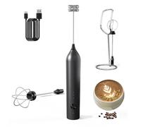 Hemixye Rechargeable Milk Frother Wand with Stand-Electric Whisk 3 Speed Adjustable,Drink Mixer Handheld with 2 Stainless steel Stirrers,Hand Coffee Frother for Lattes Cappuccino Protein Powder Egg