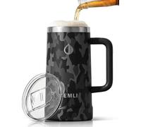 Hemli 24 oz Insulated Beer Mug with Lid - Ceramic Lined Stainless Steel Beer Stein - Triple-Wall Vacuum Insulated, Keeps Beer Ice Cold - Large Capacity, Leakproof Tritan Lid, Silicone Bottom