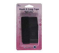 Hemline 1m x 25mm Stick-On Heavy Duty Hook and Loop Tape Colour Black