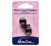 Hemline Adjustable Metal Cord Toggles Black - per Pack of 2