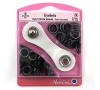 Hemline Black Eyelet Starter Kit 8.7mm (24 sets) With Metal Grommet Eyelet Tool Washers Eyelets Hole Punch & Storage Case mm H438P.8.B