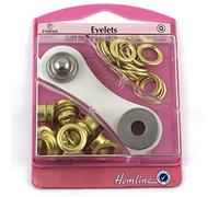 Hemline Gold Brass Eyelet Starter Kit 10.5mm (15 sets) With Metal Grommet Eyelet Tool Washers Eyelets Hole Punch & Storage Case mm H438P.10.G