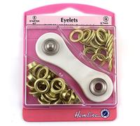 Hemline Gold Brass Eyelet Starter Kit 8.7mm (24 sets) With Metal Grommet Eyelet Tool Washers Eyelets Hole Punch & Storage Case mm H438P.8.G
