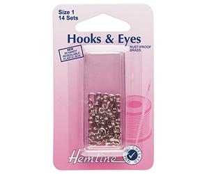 Hemline H400.1 Nickel/Brass Rust Proof Hook/Eyes Size 1 14 Sets in a Plastic Box by Hemline