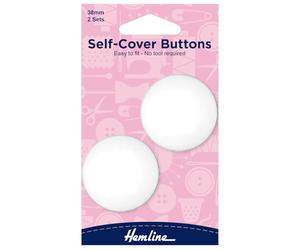 Hemline H475.38 White Nylon Self Cover Button Snap On Back Plate 38mm 2 sets
