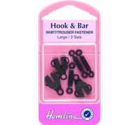 Hemline Hook and Bar Fasteners for Trousers Large Black