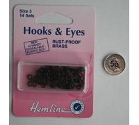 Hemline Hooks and Eyes - Black, Size 3, 14 sets