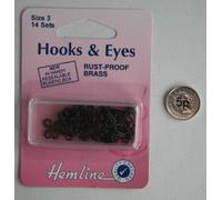 Hemline Hooks and Eyes - Black, Size 3, 14 sets