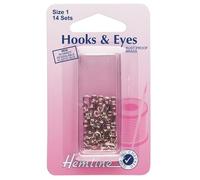 Hemline H400.1 Nickel/Brass Rust Proof Hook/Eyes Size 1 14 Sets in a Plastic Box by Hemline