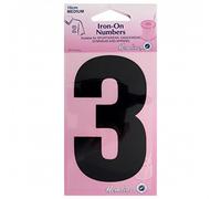 Hemline Iron On Number Motif Applique Black Number 3 - each