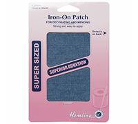 Hemline Iron On Repair Mid Denim (12 x 44cm) XL Cotton Twill Patches (1Pc) Mend Glue Sew Fabric Jackets Curtains Pillows Lining H690LMD