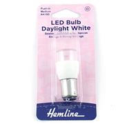 Hemline LED Sewing Machine Bulb - Medium 0.6W/220V SBC Bayonet Cap for Universal Sewing Machines and Appliances, Daylight White Replacement Bulb - 22 x 48mm (0.875 x 1.875in) Type BA15D