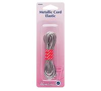 Hemline Metallic Cord Elastic - Silver 4.5m X 1.3mm Narrow Elastic with Attractive Metallic Finish, Perfect for Crafting, Garments Decorations & Accessories, Hand Wash Only
