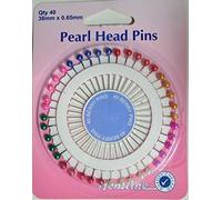 Hemline Pearl Headed Pins, Assorted Colours, 38mm, rosette of 40