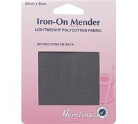 Hemline Polycotton Iron On Repair/Mending Fabric 24x9cm Dark Grey