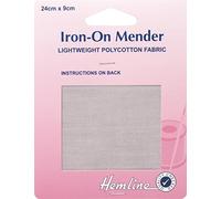 Hemline Polycotton Iron On Repair Mending Fabric Light Grey