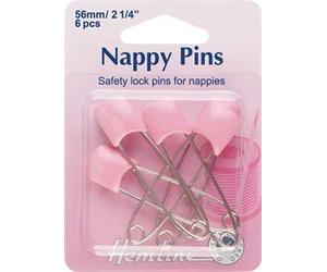 Hemline Safety Lock Nappy Pins 56mm 6pcs - Pink