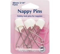 Hemline Safety Lock Nappy Pins 56mm 6pcs - White