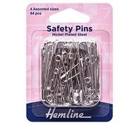 Hemline Safety Pins 64pk Assorted Nickel Plated