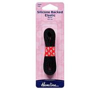 Hemline Silicone-Backed Elastic - 12mm x 1m Black Non-Slip Support for Dresses, Strapless Lingerie, Costumes, Socks & Stockings 1 line Silicone