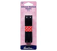 Hemline Silicone-Backed Elastic - 25mm x 1m Black Non-Slip Support for Dresses, Strapless Lingerie, Costumes, Socks & Stockings 1 line Silicone