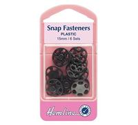 Hemline Snap Fasteners - Plastic 15mm, Black, 6 sets